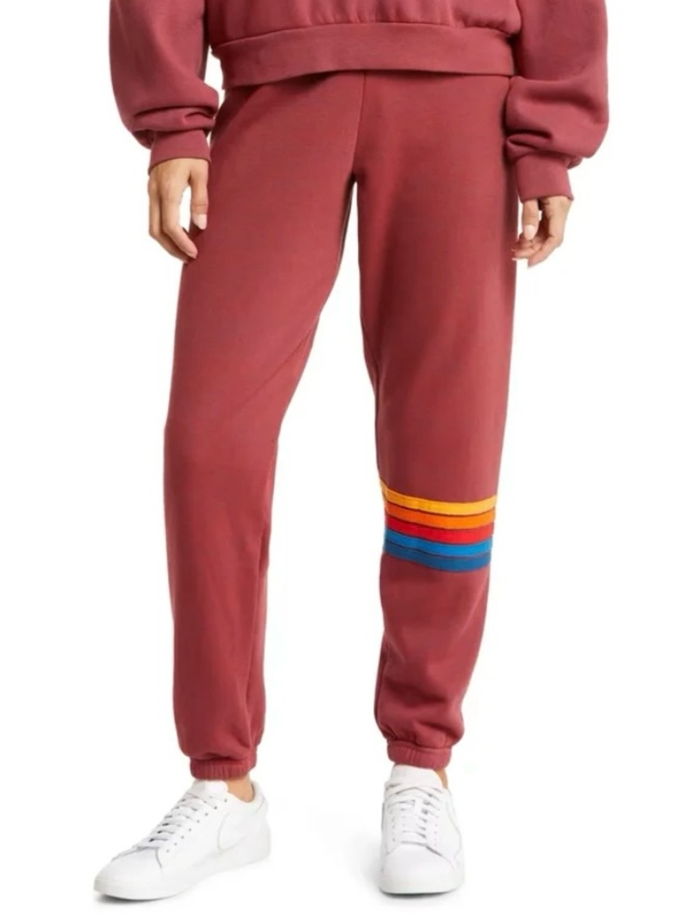 Aviator Nation Rainbow Stripe Sweatpants Crimson Size L